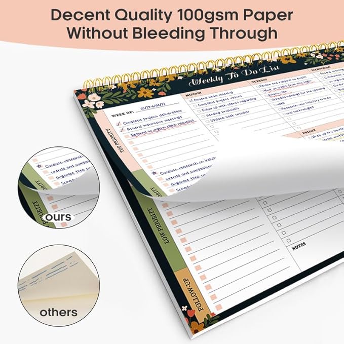 Taja Weekly To Do List Notepad with 52 Undated Sheets（8.5"×11"）- Weekly Desk Planner for Women & Man, Work and Home - 1 Pack Rustic Floral