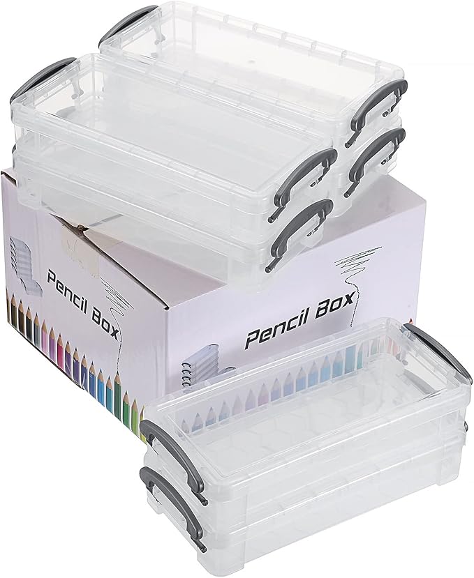 BTSKY Large Capacity Pencil Box, Office Supplies Storage Organizer Box, Brush Painting Pencils Storage Box Watercolor Pen Container Drawing Tools(6 Pack Clear)