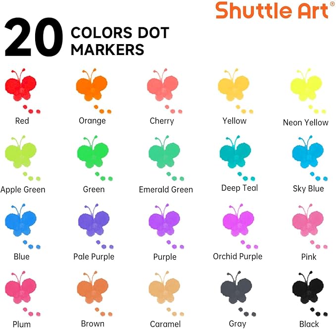 Shuttle Art Dot Markers, 20 Colors Washable Markers for Toddlers,Bingo Daubers Supplies Kids Preschool Children, Non Toxic Water-Based