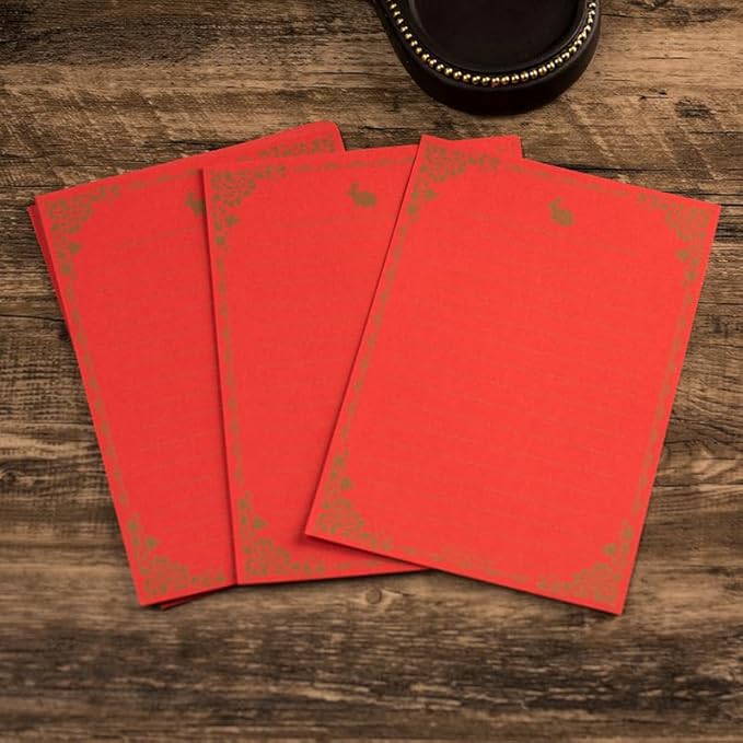 100 Sheets Rabbit Stationery Lined Paper,A5 Stationery Writing Paper with Antique Border Design,Letter Size (Unpunched) Ruled Filler Paper for Writing Letters,Vintage Invites (Red)