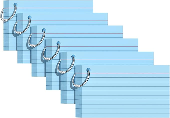 Index Cards 3x5 Inches, 300 PCS, Blue Flash Cards With Ring, Punched Lined Study Card Ruled Flashcards Notecards, Ruled Front And Blank Back, Note Card for School, College And Home