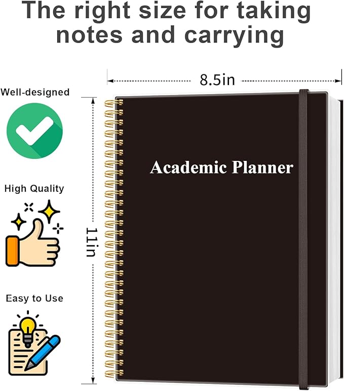 Academic Planner for 2026-2027 or Anytime - Undated Weekly Student Planner For Homeschool, High School, College & Nursing Students, 200 Pages, 8.5" x 11", Black