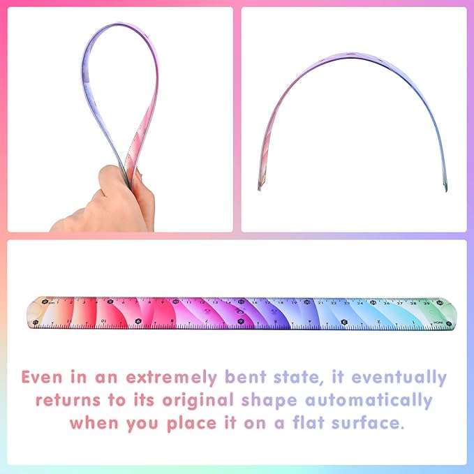 4 Pcs Flexible Rulers Set, Colorful Geometry Kit, Plastic Bendable Shatterproof Soft Rulers, Clear Ruler 30 cm/ 12 Inch, Triangle Rulers and Protractor for Back to School Supplies (12 Inch)