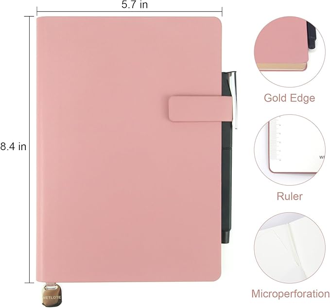 Soft Cover Leather Journal Notebook A5 Lined 212 Pages 5x8.25 Inches with Strap Closure Travel Work School Writing Journaling Notebooks for Women Men Gift Box Packaging Pink