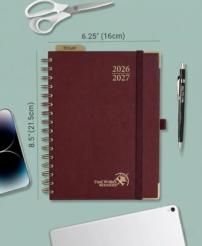 POPRUN 2026-2027 Monthly Planner, 18 Month Calendar (July 2026-Dec 2027), 6.25" x 8.5" A5 Spiral Hardcover Organizer with Dotted Note Pages, Professional Appointment Book for Business Office, Students & Teachers - Burgundy