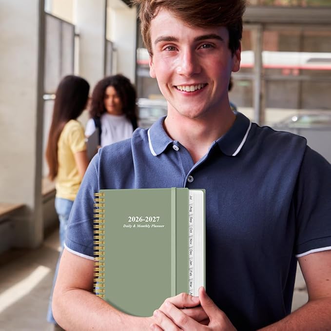 2026-2027 Daily & Monthly Planner - One Page Per Day, Daily Planner 2026 from July 2026 to June 2027, Planner 2026-2027 with 12 Monthly Tabs, 6.4" x 8.5", Green