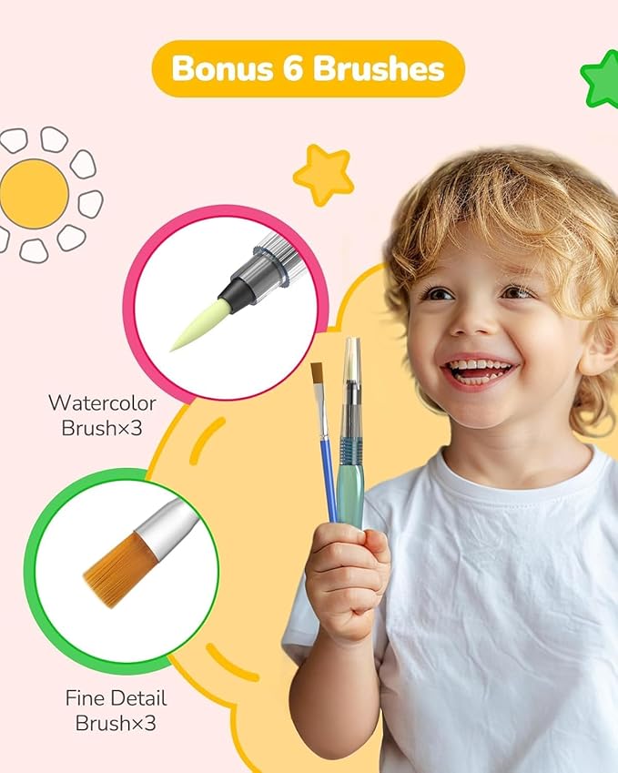TECJOE 3 Pack Paint with Water Coloring Books for Toddlers, Mess Free Watercolor Painting Set with 6 Brushes, Travel Art Craft Toys Birthday Gifts for Kids Ages 3-8, Traffic, Princess & Dinosaur
