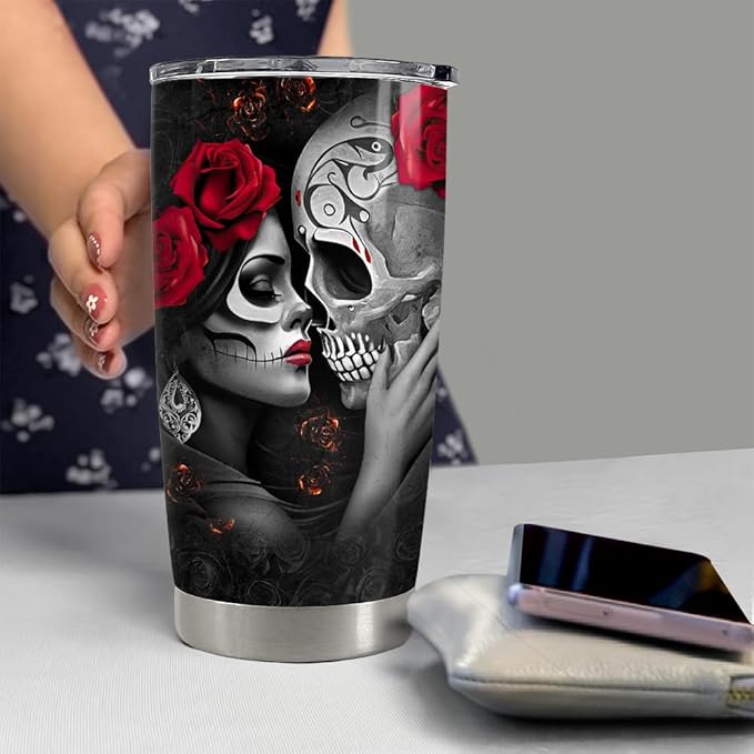 SANDJEST Couple Tumbler 20oz Gifts for Wife Husband Skull Couples Stainless Steel Tumblers Coffee Travel Mug Cup Romantic Gift for Valentine Birthday Anniversary Christmas