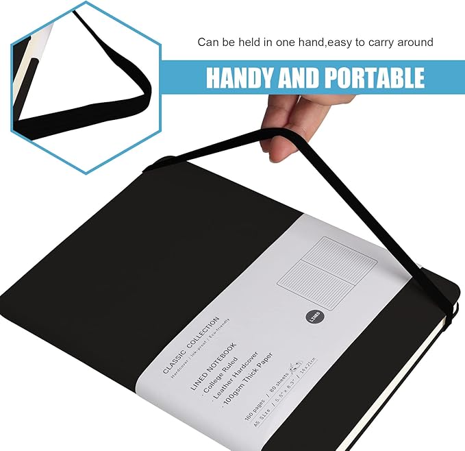 Lined Journal Notebook, 6Pack Hardcover Notebook for Men & Women – Journals for Writing, Work, School, Home & Daily Notes, 160 Pages – Medium A5, 5.7"x8", 100 gsm Thick Paper (Black)
