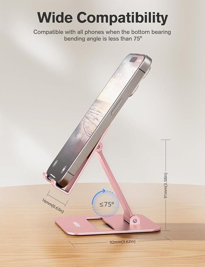 Nulaxy 2 Pack Dual Folding Cell Phone Stand, Fully Adjustable Phone Holder for Desk, Compatible with iPhone 16 15 14 13 12 11, Nintendo Switch, All Phones, Rose Gold