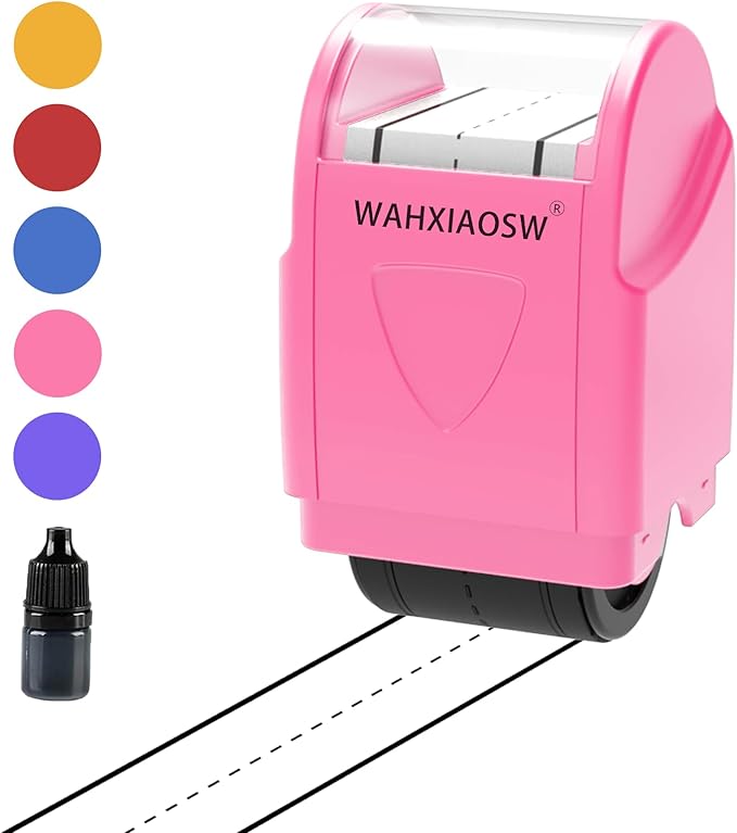 Handwriting Stamp Line Roller,Handwriting Lines Stamp Roller Self-Inking Line Rolling Stamps Handwriting Practice Tool for Teachers Kids Kindergarten-1refill Ink Included (-Pink)