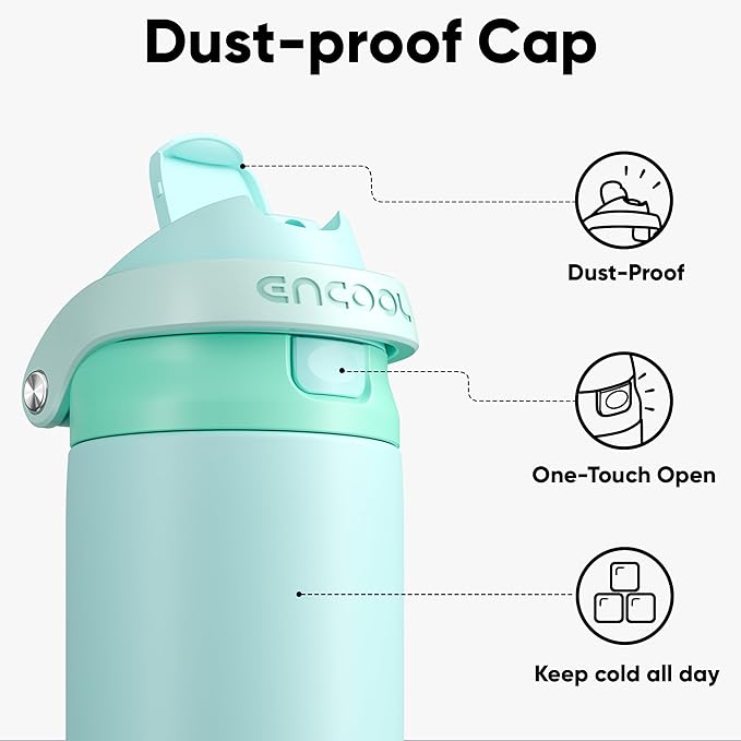 ENCOOL Leakproof Insulated Water Bottle with Straw Dual-Sip Water Bottle Bag-Safe Design for Work, Commute & Gym – Keeps Drinks Cold All Day, 32 oz, Ice Blue