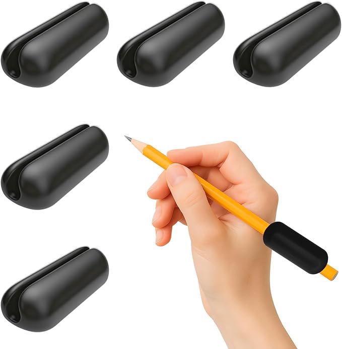 5-Pack 1 Ounce Silicone Pencil Grips, Handwriting Aid for Kids & Seniors with Special Needs, Dysgraphia Tools & Ergonomic Writing Assist