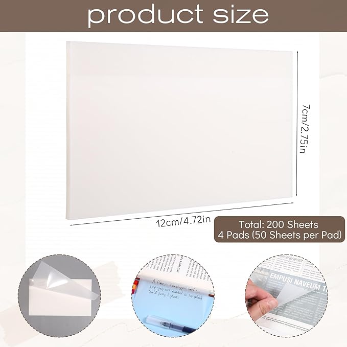 200 Pcs Large Translucent Self-Adhesive Clear See Through Post Stickys Note Clear Stickys Note 3x5 Inch Transparent Sticky Notes Pad Transparent Sticky Notes for Office School Supplies Tabs