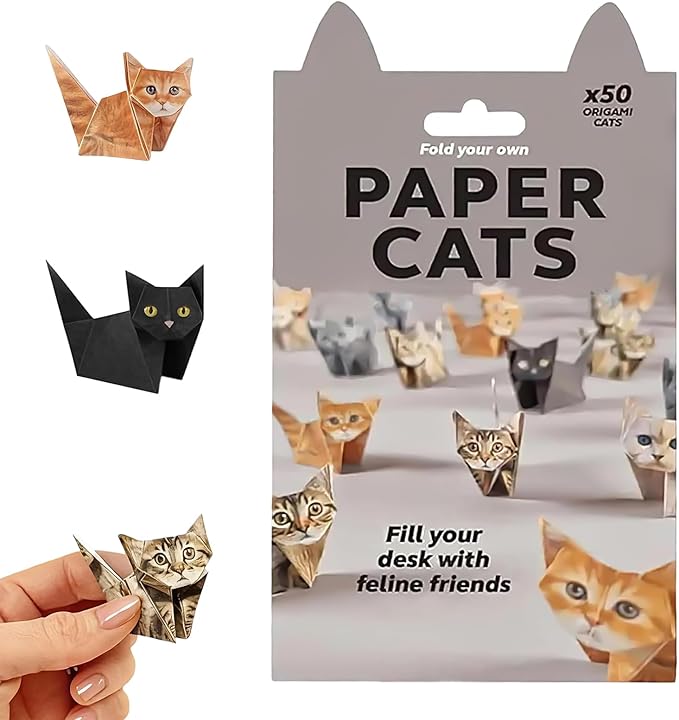 3D Origami Paper Cat Kit-50 Pre-Cut Sheets with Easy Fold Lines for DIY Desk Decor | Creative Crafts,Unique Stocking Stuffers&Fun Gift for Cat Lovers