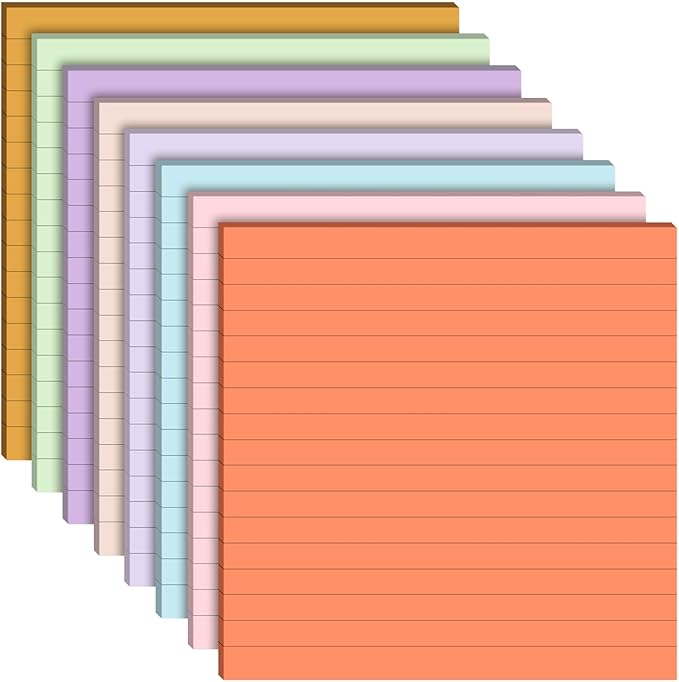 Qeeenar 8 Pads Big Sticky Notes 11 x 11 Inch Lined Jumbo Large Sticky Notes for Wall,Giant Strong Power Memo Square Post for Office, 25 Sheets/Pad(Aesthetics Color)