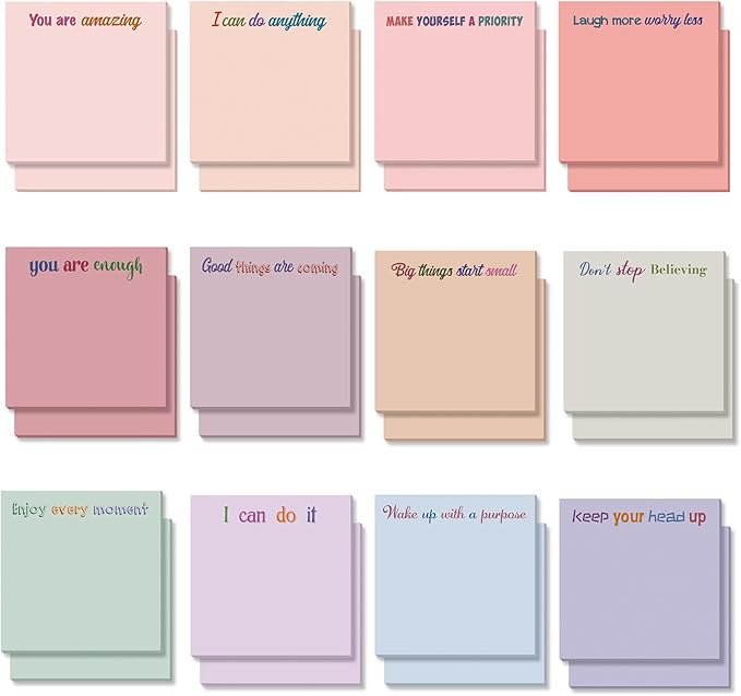 Yinder 24 Pcs Inspirational Sticky Notes Cute Motivational Sticky Notes Pad End of Year Employee Appreciation Gifts Bulk for Teacher Nurse Coworkers Office Supplies 3 x 3'' (Inspire,Aesthetics)