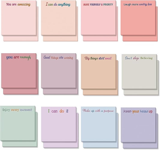 Yinder 24 Pcs Inspirational Sticky Notes Cute Motivational Sticky Notes Pad End of Year Employee Appreciation Gifts Bulk for Teacher Nurse Coworkers Office Supplies 3 x 3'' (Inspire,Aesthetics)
