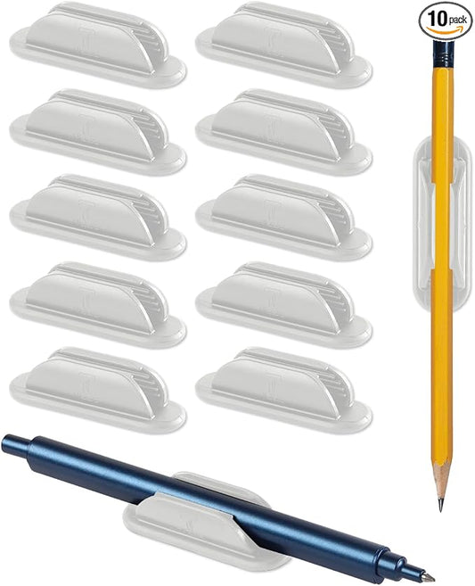 Tiizze Adhesive Pencil Holders for Desk Set of 10 - Silicone Pen Holder with 15 PCS Adhesive Pads - Flexible Pencil Holder for Office Essentials Accessories and Teacher Supplies, White
