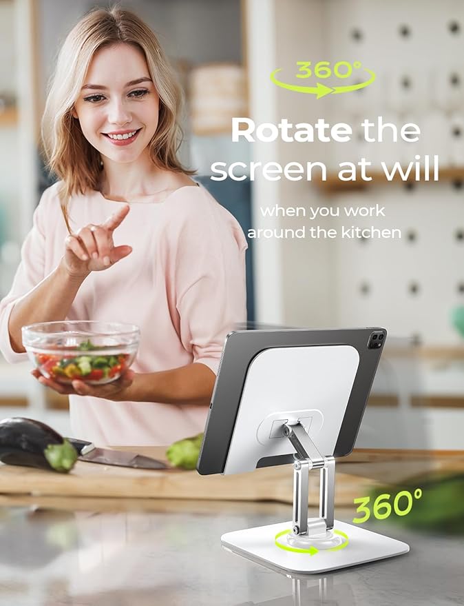 LISEN for iPad Stand Holder Adjustable Tablet Stand for Desk, 2026 for iPad Accessories Rotating Display Stand PC Office Accessories for Desk Women Kindle (White)