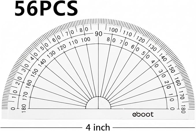 EBOOT 56 Pack Clear 180 Degree Plastic Protractors for Angle Measurement, 10 cm