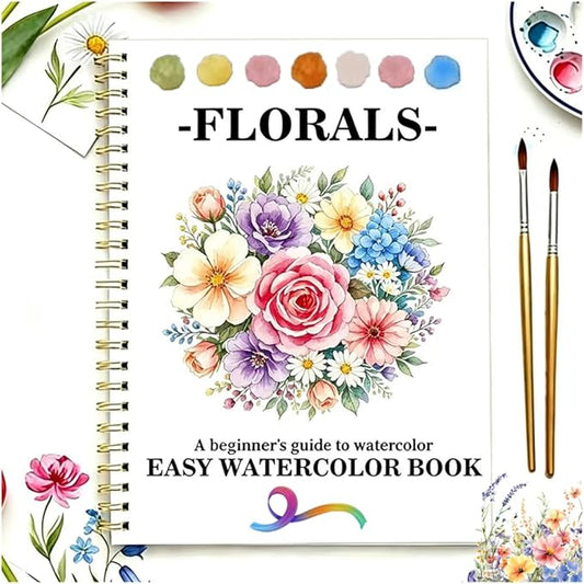 Watercolor Workbooks Coloring Book Easy Nature Scenes Beginner Friendly Watercolor Paint Set Art Crafts Painting Kit for Creative Exploration Gift for Adults Beginners (Flowers, Without Palette)