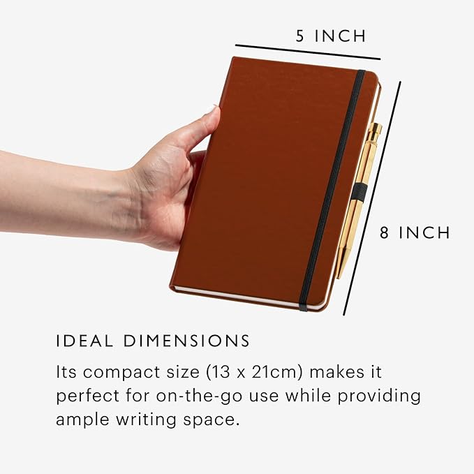 Stone Journal Chef Notebook – 13 × 21 cm Waterproof Paper, 144 Pages, Half Lined & Half Blank, Vegan Leather Hardcover, Kitchen Conversions, Premium Journal (Tan Brown)