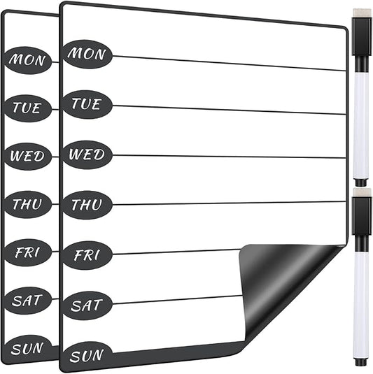 Outus 2 Pieces Magnetic Weekly Dry Erase Boards Erasable Weekly Calendars Whiteboard Planners with 2 Pieces Markers for Office School Supplies (Cute Style)
