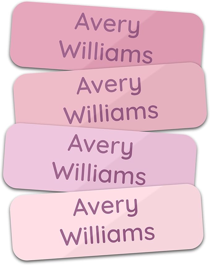 Personalized Kids' Name Labels (60 Labels) Custom Name Tag Clothing Label - Waterproof Daycare Stickers for Lunch Boxes, Bottles, Clothing Tags, Backpacks and School Supplies (Rosy)