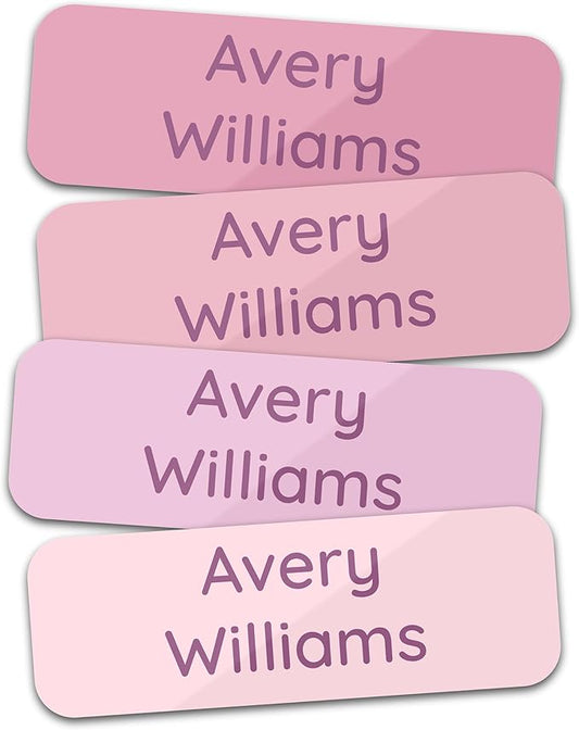 Personalized Kids' Name Labels (60 Labels) Custom Name Tag Clothing Label - Waterproof Daycare Stickers for Lunch Boxes, Bottles, Clothing Tags, Backpacks and School Supplies (Rosy)