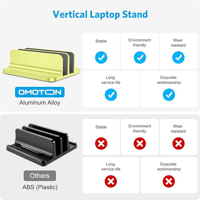 OMOTON Vertical Laptop Stand [Updated Double Version], Desktop Aluminum Mac Book Stand with Adjustable Dock Size, Fits All Mac Book, Surface, Chrome Book and Gaming Laptops (Up to 17.3 inch), (Green)