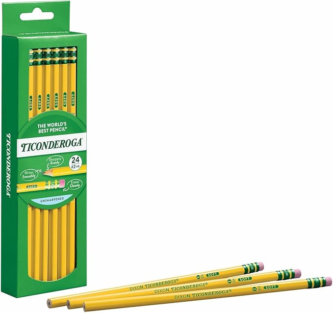 Ticonderoga Wood-Cased Pencils, Unsharpened, 2 HB Soft, Yellow, 24 Count