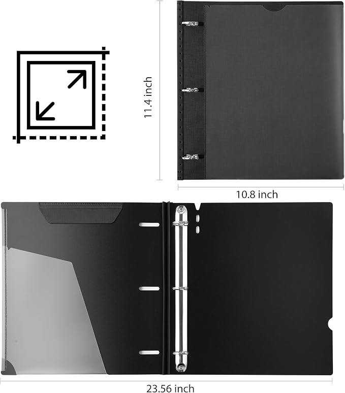 WOT I 12-Pack Telescoping 3 Ring Binder 1 Inch, Expandable Flexible Binder - Patented Design for Easy Portability, Holds 8.5"x11" Paper, Perfect for School, Office&Home Organization, Black