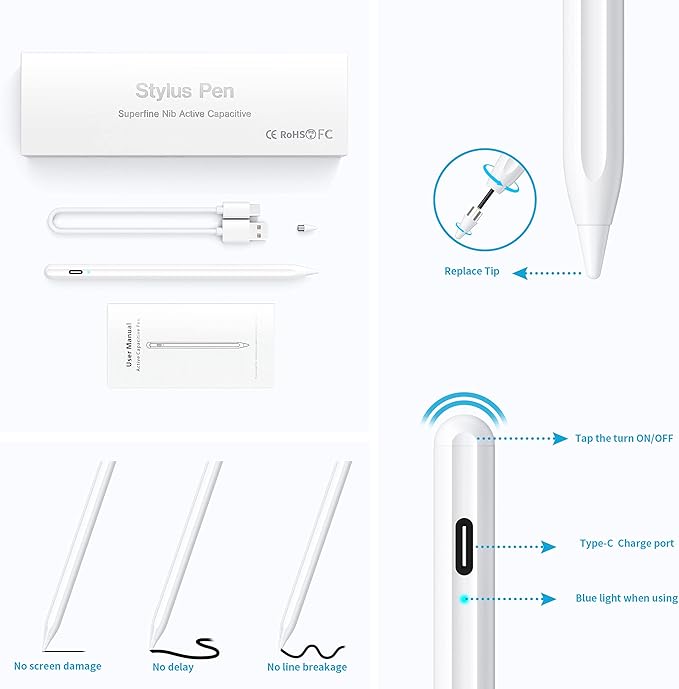 Stylus Pen for Touchscreen, Compatible for Android & iOS Phones/Tablet, Fast Charge Universal Stylus Pen for i-Phone, i-Pad, Tab A9+, High Sensitivity & Precision Stylist Pencil for Writing/Drawing