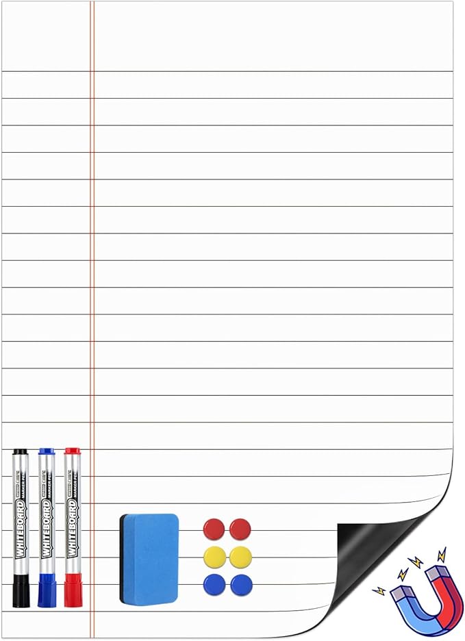 Magnetic Notebook Paper for Classroom: 17"x24" Dry Erase Handwriting Lined Poster for Whiteboard - Write and Wipe Giant Writing Lines White Board Accessories with Markers, Magnets, Eraser