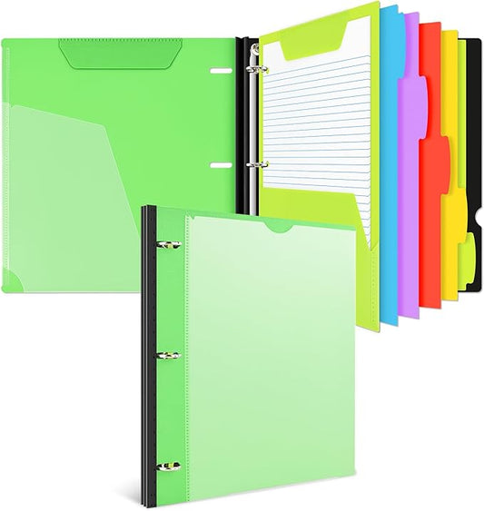 INFUN All-in-one Telescoping Binder Notebook ，Refillable 3 Ring Notebook Binder with 1 plastic movable pocket folder,5 plastic subject dividers and graph paper and college ruled paper - Green