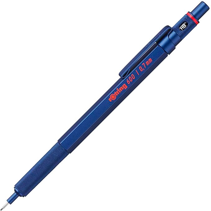 rOtring 600 Mechanical Pencil | 0.7 mm | Blue All-Metal Body Propelling Pencil | Non-Slip Knurled Grip & Hexagonal Barrel
