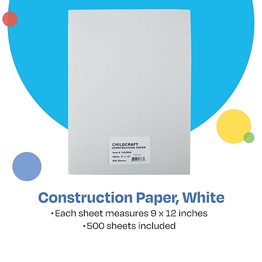 Childcraft Construction Paper,9 x 12 Inches,White,500 Sheets,(Pack of 3000)