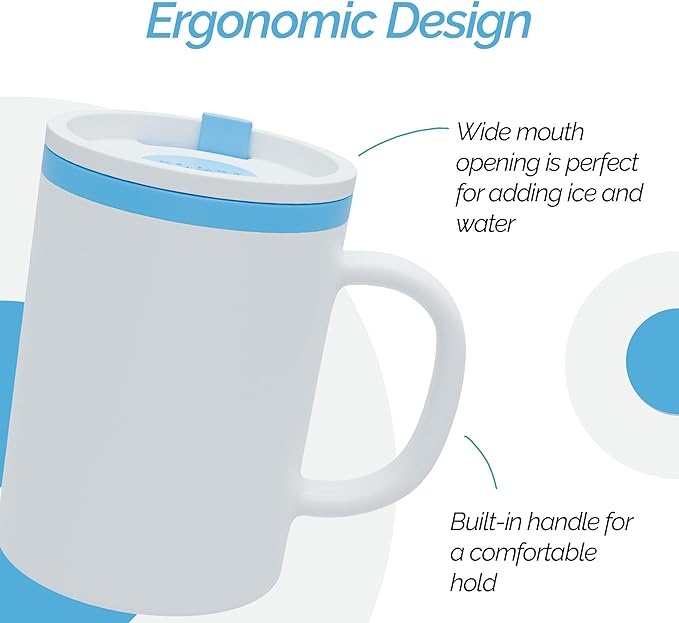 Copco Iconic 16oz Double Wall Insulated Desk Mug with Lid & Handle, Set of 2, BPA-Free Reusable Plastic, Spill-Resistant, Microwave & Dishwasher Safe, Wide Mouth (Teal)