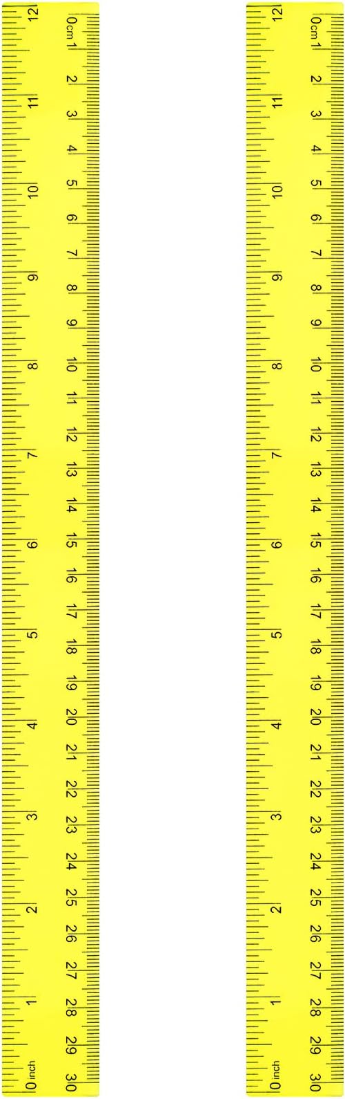 EBOOT 2 Pack Plastic Ruler Straight Ruler Plastic Measuring Tool for Student School Office (Yellow,12 Inch)