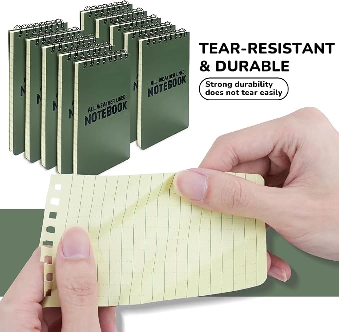 10 Pack Waterproof Notebook, Spiral Pocket Notepad, Waterproof Grid Paper