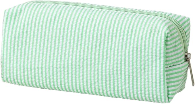 Seersucker Striped Pencil Bag, Large Capacity Stationery Pouch | Preppy Aesthetic Multifunctional Design That Doubles as a Cosmetic Makeup Pouch or Travel Storage Bag