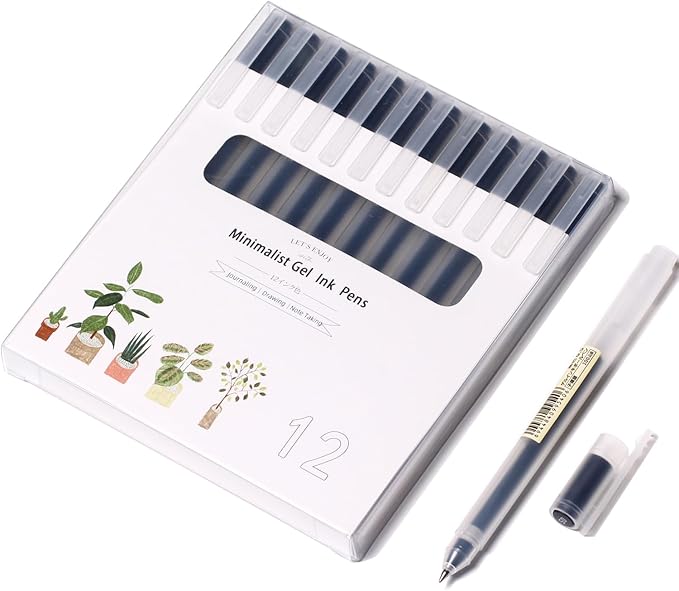 XIZE SH Minimalist Japanese Style Gel Pens 0.5mm Fine Point 12 Pack Black Ink Ball Point Pens for Office School Stationery Supply