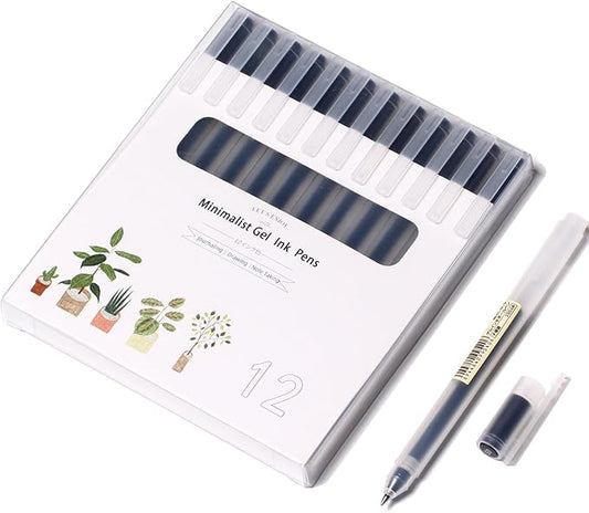 XIZE SH Minimalist Japanese Style Gel Pens 0.5mm Fine Point 12 Pack Black Ink Ball Point Pens for Office School Stationery Supply
