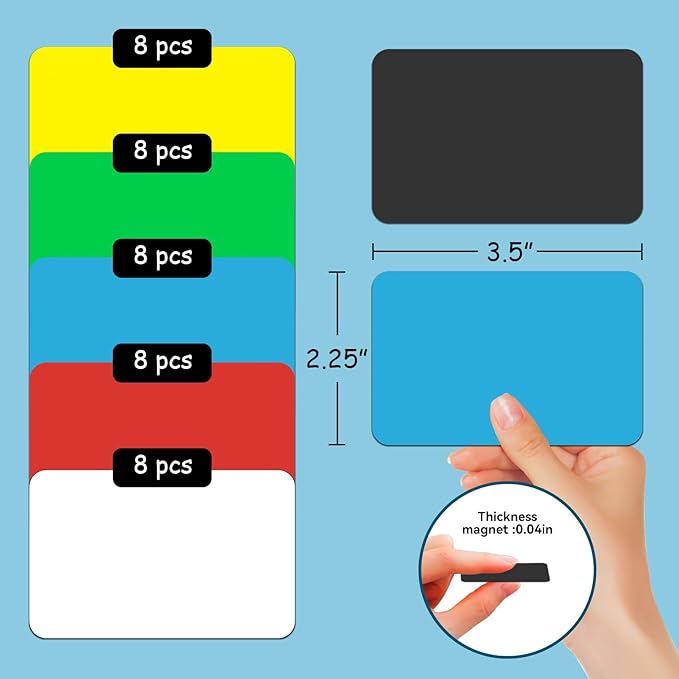 Magnetic Dry Erase Label,2.25x3.5 Inches Card Magnets for Name Tags on Board,Classroom Essentials for Teachers and Students Organization，Pack of 40（Green