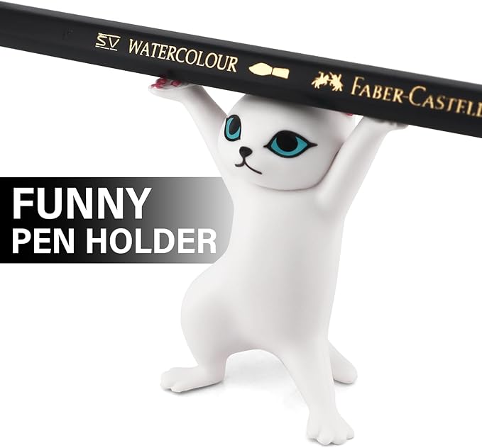 ATHAND Cat Pen Holder,Office Gift for Women Cat Pencil Holder Desk Accessories Office Decor Funny Decor Kawaii Stuff(White)