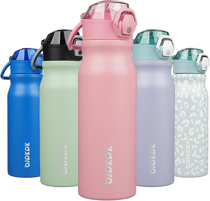 BJPKPK Water Bottle with Straw 25oz Insulated Water Bottles Reusable Stainless Steel Metal Thermal Flask with Leak Proof Lockable Lid and Carry Handle,Light Pink