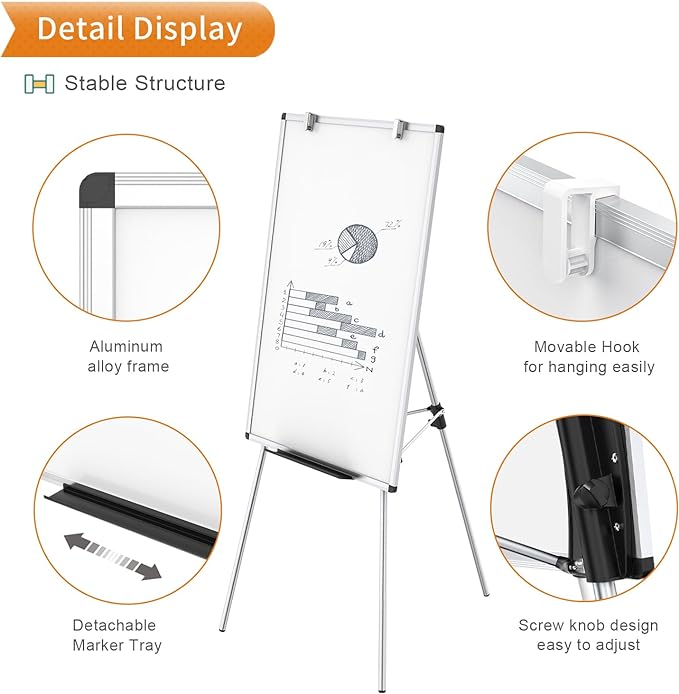 VIZ-PRO Magnetic Portable Easel Dry Erase Board, Flipchart Easel Stand Tripod Whiteboard, 24"W x 36"L