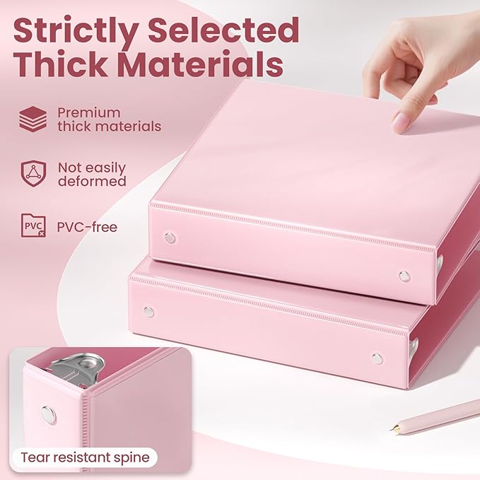 SUNEE 3 Ring Binder 1.5 Inch 2 Pack, Clear View Binder Three Ring PVC-Free (Fit 8.5x11 Inches) for School or Office Supplies, Pink & Purple