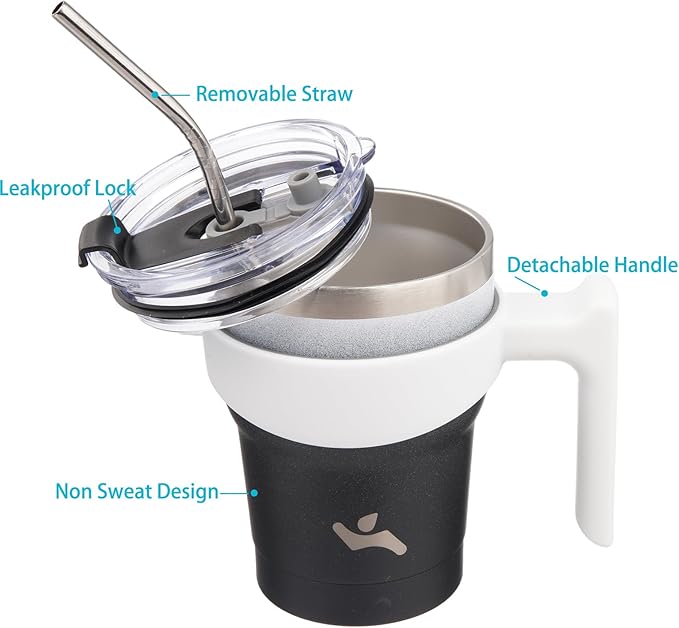 Konokyo 10 oz Tumbler with Handle and 2 Straw 2 Lid, Insulated Water Bottle Stainless Steel Vacuum Cup Reusable Travel Mug,Day Night